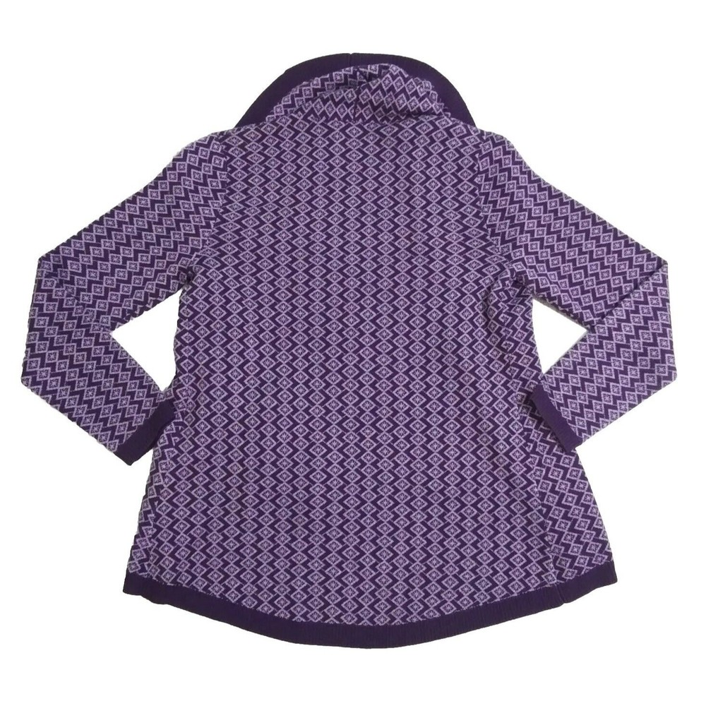 Neve Women's Small Wool Cardigan Open Front Snowflake Ski Sweater Purple Violet - Picture 8 of 11